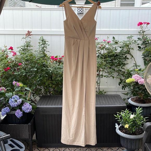 Marchesa - Notte - “Turin” Champagne V-Neck Gown With Draped Low Back - Picture 2 of 16